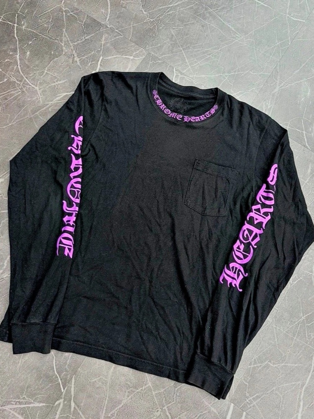Chrome Hearts Purple Gothic Script Long Sleeve Pocket Tee